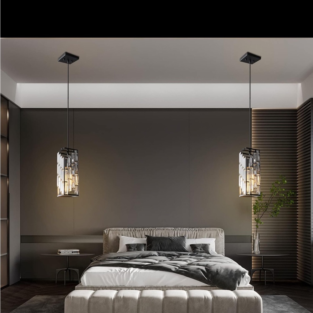 Modern Crystal Pendant Light Set of 3 – Black & Clear Glass - Picture 3 of 5